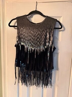 H&M Black Tank Top with Silver Sequin Fringe